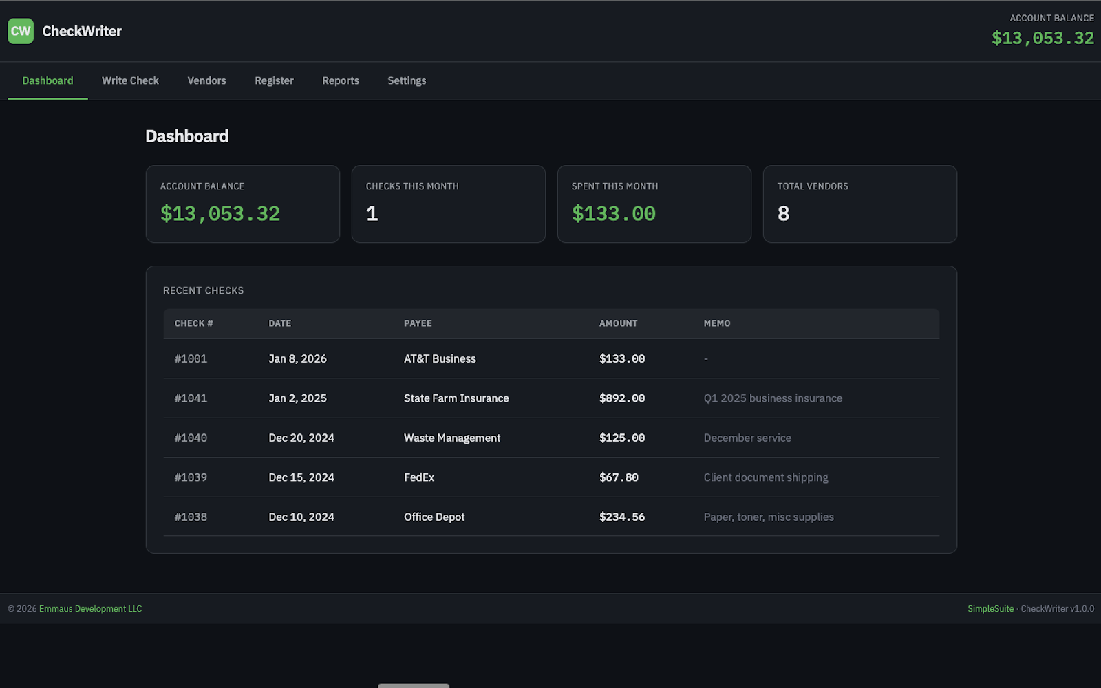 CheckWriter screenshot